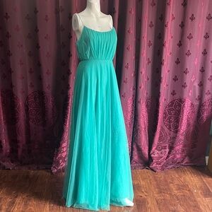 Elegant Teal Tulle City Studio Maxi Prom Dress 9/10 Rhinestone Spaghetti straps